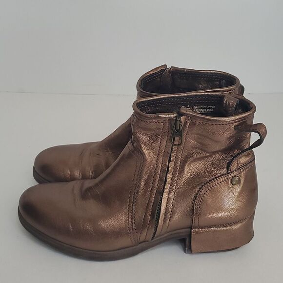 UGG Collection Stella Women's Leather Booties Size 7.5 Side Zip Metallic Bronze - Picture 3 of 10
